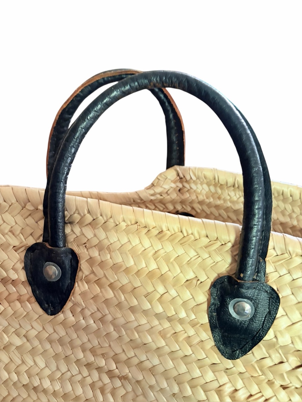 Woven Straw Tote Bag with Black Handles - Picture 5 of 10